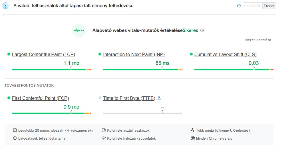 Ugyanez a mérés a Ricambi Autóalkatrész webshopra: az alapvető webes mutatók értékelése sikeres