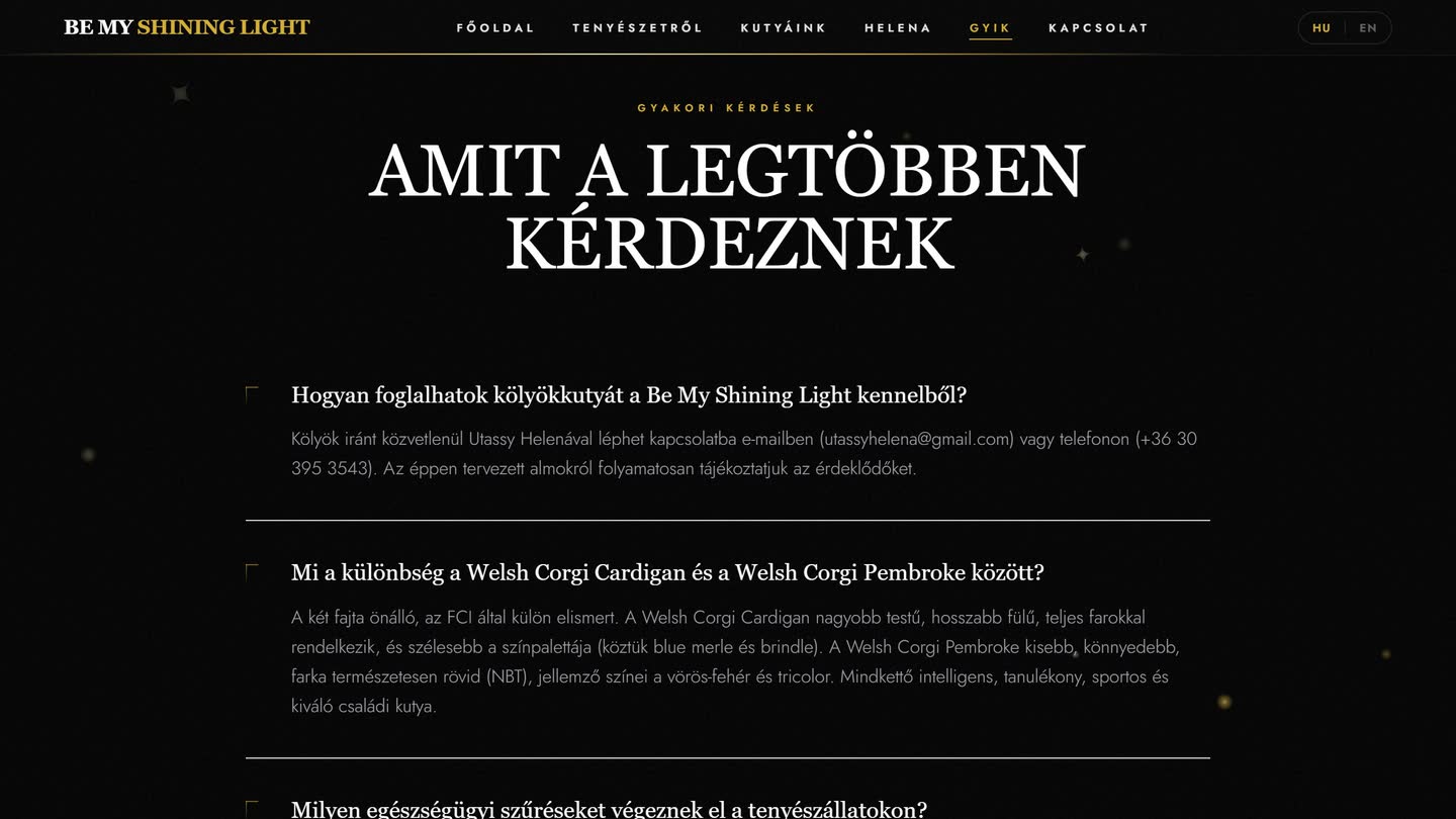 A Be My Shining Light oldal GYIK szakasza a fajtákról és az egészségügyi szűrésekről